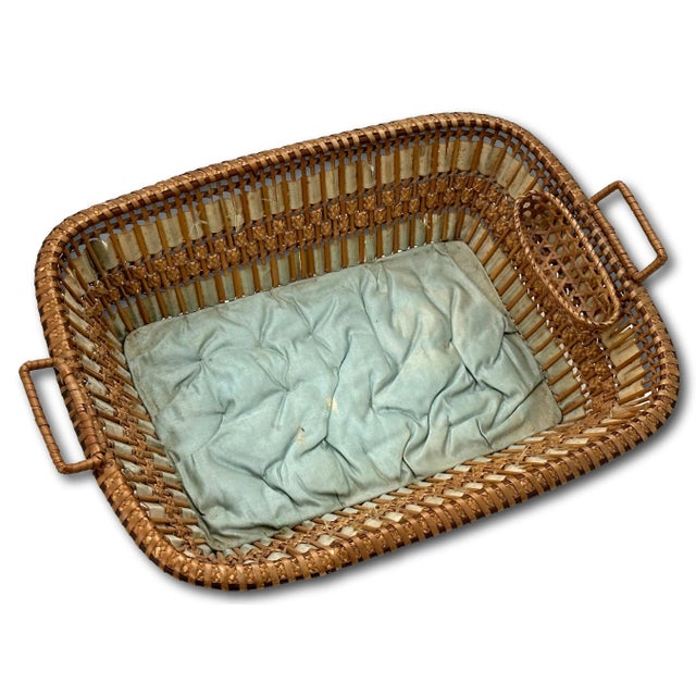 Wood Exceptional Late 19th Century Antique Victorian Hand Woven Wicker Sweetgrass & Satin Sewing Basket Possibly Shaker Made For Sale - Image 7 of 12