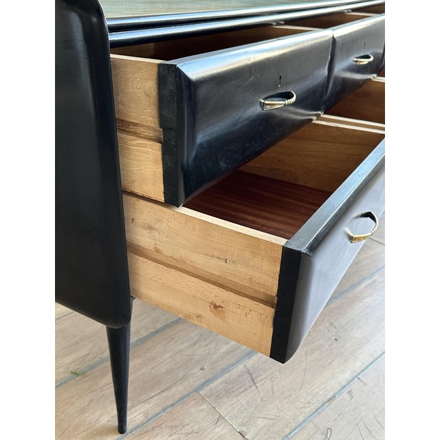 Mid-Century Italian Black Lacquered Sideboard with Marble Pattern Glass Top, 1950s For Sale - Image 11 of 18