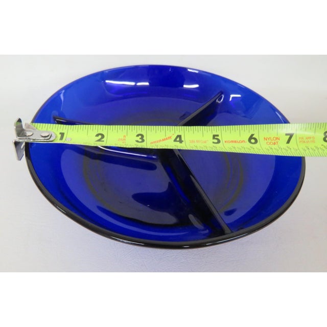Blue Cobalt Blue Glass Relish Dish Round 3 Compartment Sectioned Serving Bowl 4907b For Sale - Image 8 of 12