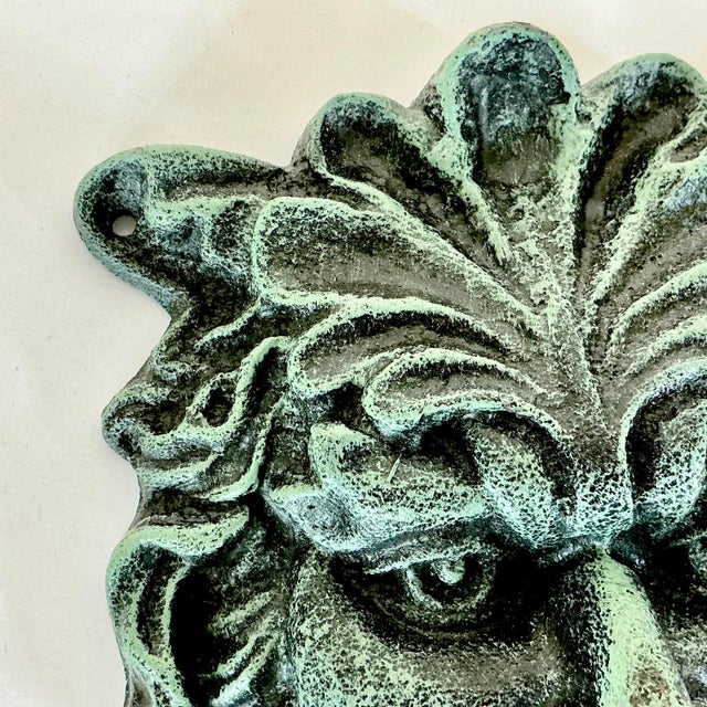 Metal 1980s Boho Chic Rustic European Medieval Style Verdigris Gargoyle Door Knocker, Cast Iron. For Sale - Image 7 of 10