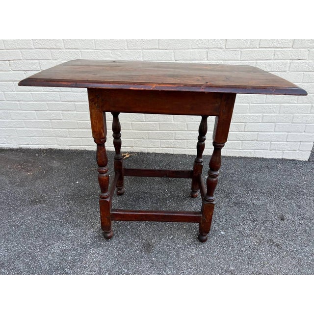 Antique Early American Primitive Style Stretcher Base Tavern Table. For Sale - Image 10 of 10