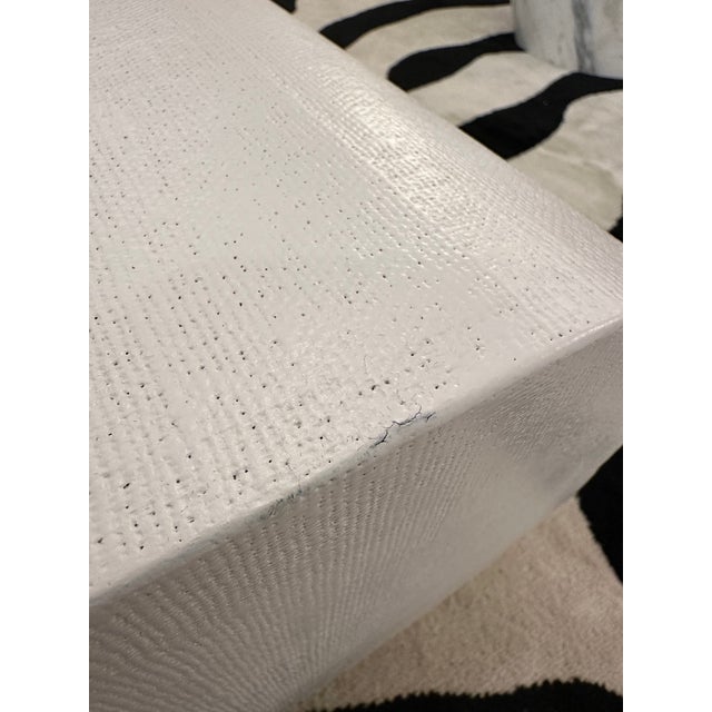 Vintage White Painted Lacquered Linen Wrapped Coffee Table For Sale - Image 11 of 12