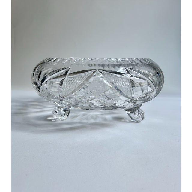 Larger 20th Century footed brilliant Clear Cut Crystal Bowl. Centerpiece. Serving. Fruit. Roses. Plants. Condiments....