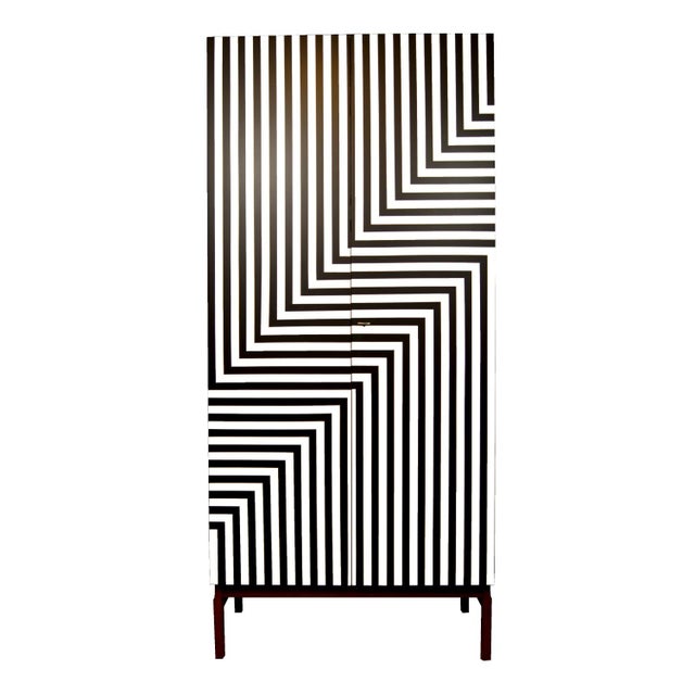 Wood Vintage Polish Wardrobe with Op Art Motif, 1970s For Sale - Image 7 of 7