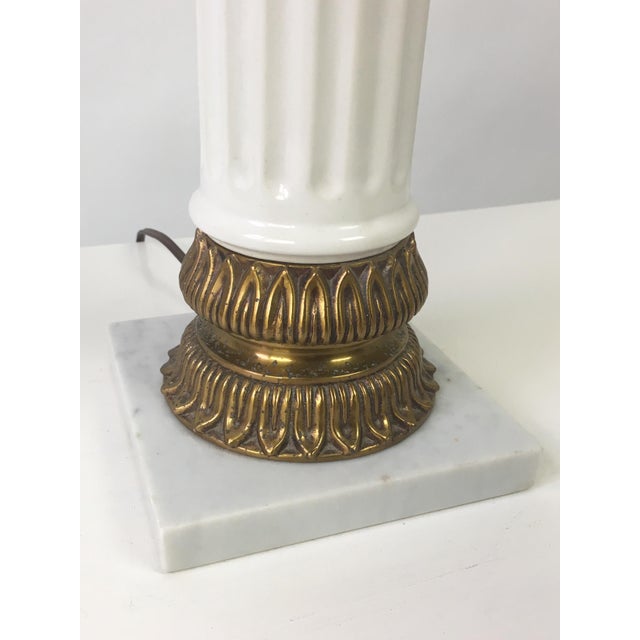 Vintage Brass Ceramic & Marble Column Table Lamp For Sale In Buffalo - Image 6 of 9