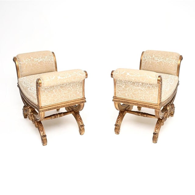 1950s Antique French Rococo Style Gilt Wood Stools, 1950, Set of 2 For Sale - Image 5 of 13