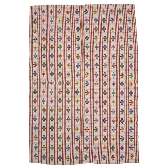 1960s Vintage Handwoven Embroidered Kilim- 7′4″ × 10′11″ For Sale