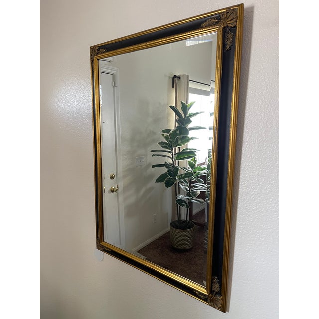 Mid-Century Regency Style Gilt and Black Beveled Mirror For Sale - Image 11 of 13