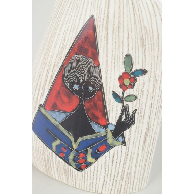 Italian Ceramic Vase with Enamel Motif of Stylized Figure from Bitossi, 1960s For Sale - Image 3 of 5