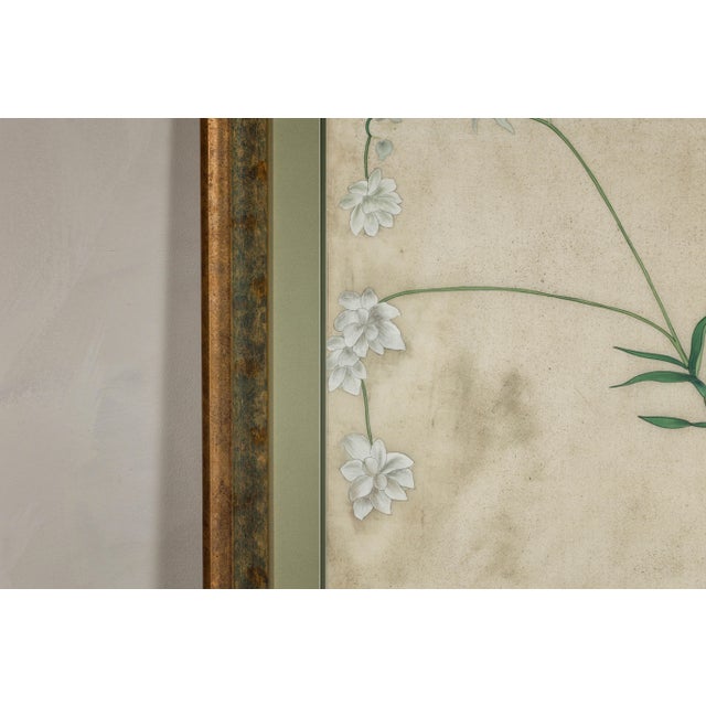 Glass Midcentury Japanese Minimalist Botanical Print in Custom Gold Frame under Glass For Sale - Image 7 of 12