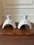 Fabulous Pair of Signed Glazed Terracotta Candleholders. Mid-century Atomic design. Very well crafted. Creamy white/ off-...