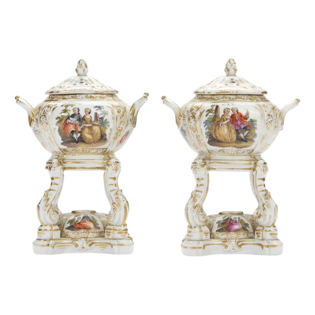 Antique German Porcelain Incense Burners, 1800s, Set of 2 For Sale