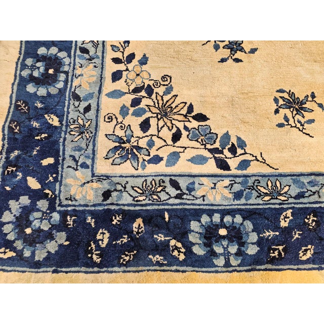 Antique Chinese Peking Rug, Hand-Knotted Wool, Floral Design, Ivory, 9' x 12' For Sale - Image 18 of 18