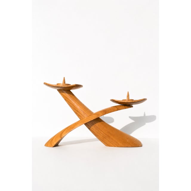 Mid-Century Modern Biomorphic Boomerang Wood Double Flame Candlestick, 1950s For Sale - Image 10 of 10