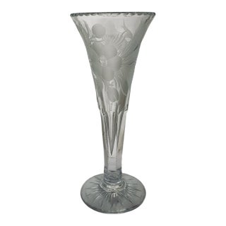 Antique Hand Blown Cut and Lead Crystal Trumpet Vase, 1910s For Sale