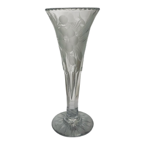 Antique Hand Blown Cut and Lead Crystal Trumpet Vase, 1910s