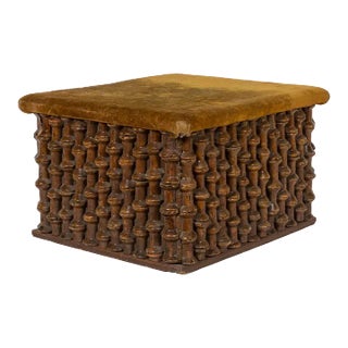 American Folk Tramp Art Spool Ottoman For Sale