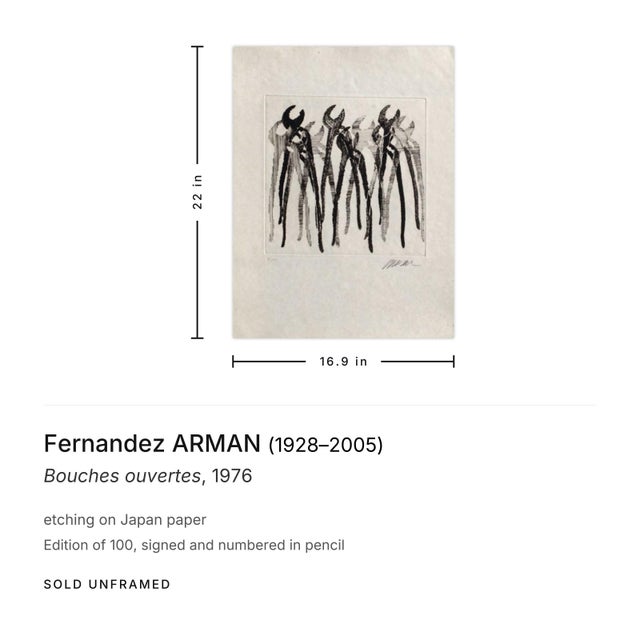 Mid-Century Modern 1976 Fernandez Arman Bouches Ouvertes Signed Etching For Sale - Image 3 of 3