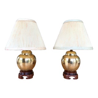 Pair of 1970s Hammered Brass Boudoir Lamps For Sale