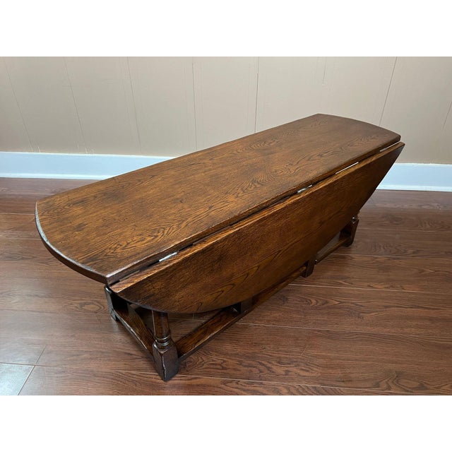 Antique English Oak Coffee Table Drop Leaf Jacobean Wake Table Gateleg C1930 For Sale - Image 12 of 18