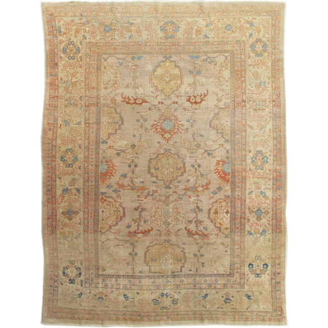 Ivory Antique Persian Sultanabad Carpet, Wool Ivory, Lt Blue Oriental Rug Hand Knotted For Sale - Image 8 of 13