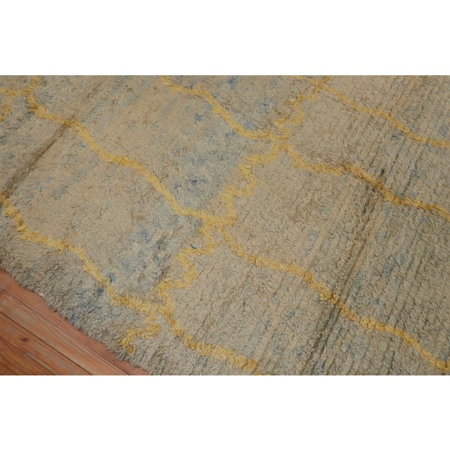 Light blue and yellow midcentury handwoven Shag Pile Turkish Tulu rug. Measures: 6'2" x 11'.