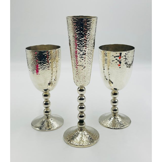 Modern 1980s Emilia Castillo Silver Plated “Musical” Goblets & Champagne Flute, Taxco Mexico For Sale - Image 3 of 18