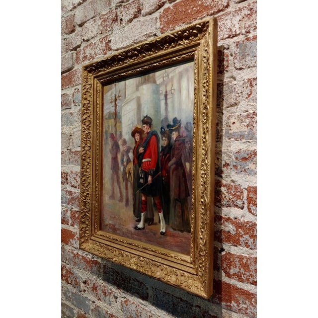 Brown Ludwig Ernest Faber- Scottish in Uniform Waking With His Wife in Downtown Philadelphia-Oil Painting-1890s For Sale - Image 8 of 10