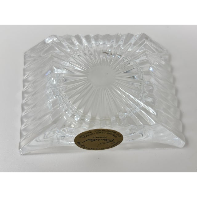 Vintage Cristal France 24% Lead Crystal Square Ashtray or Candle Holder with Original Label An elegant Cristal France...