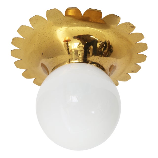 Small Vintage Swedish Flush Mount in Brass and Glass, 1960s For Sale