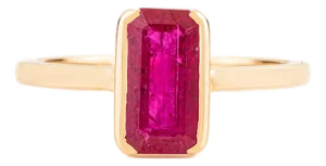 Modern Emerald Cut 1.38Ct Ruby Bezel Solitaire Ring in 14k Yellow Gold Size 7