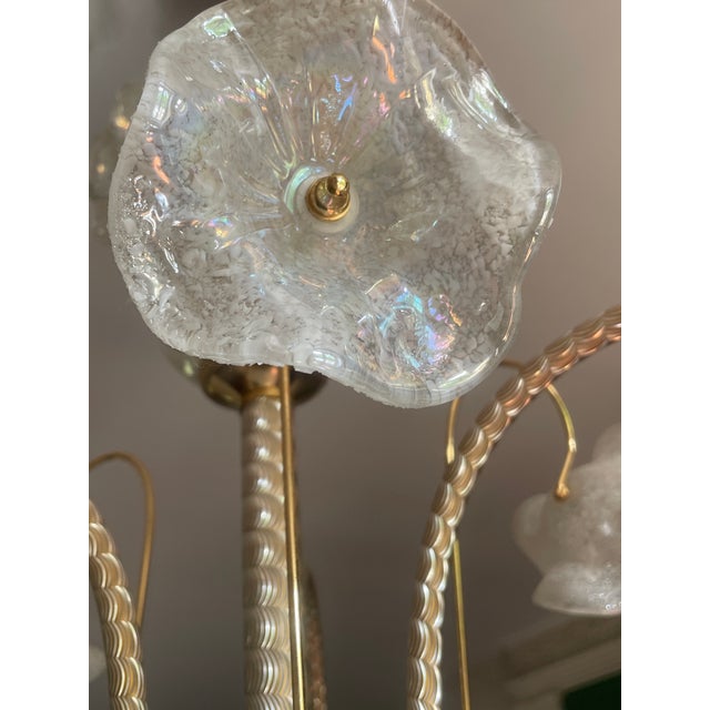 Italian Chandelier with Iridescent Murano Glass Flowers, 1980 For Sale - Image 6 of 14