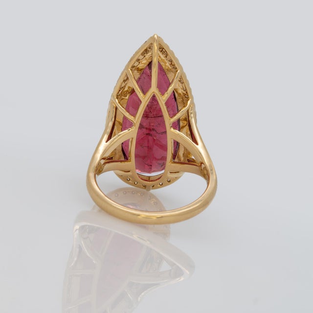 Metal 12.9Ct Rubellite Tourmaline Ring With Earth Mined Diamonds Halo: Solid 14k Gold, Size 6.75 For Sale - Image 7 of 8