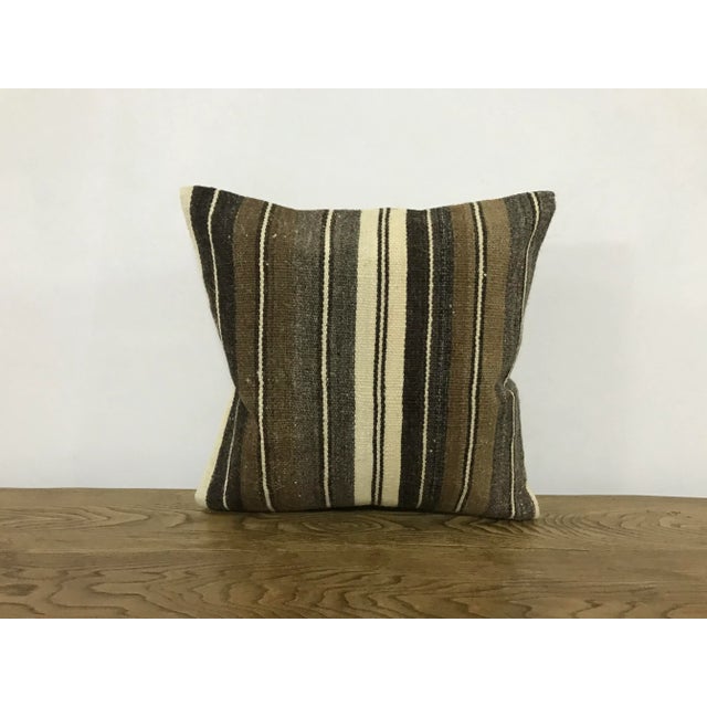 Traditional Turkish Anatolian Striped Brown and Gray Kilim Pillow Cover For Sale In Phoenix - Image 6 of 6