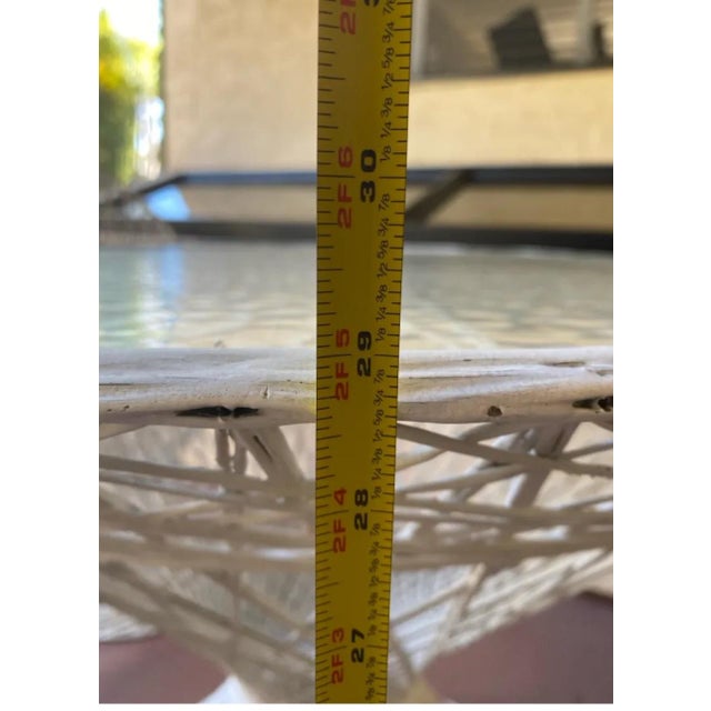 Mid-Century Modern Vintage Russell Woodard Web Spun Fiberglass Patio Set- 3 Chairs and Round Table With Glass Top For Sale - Image 3 of 12