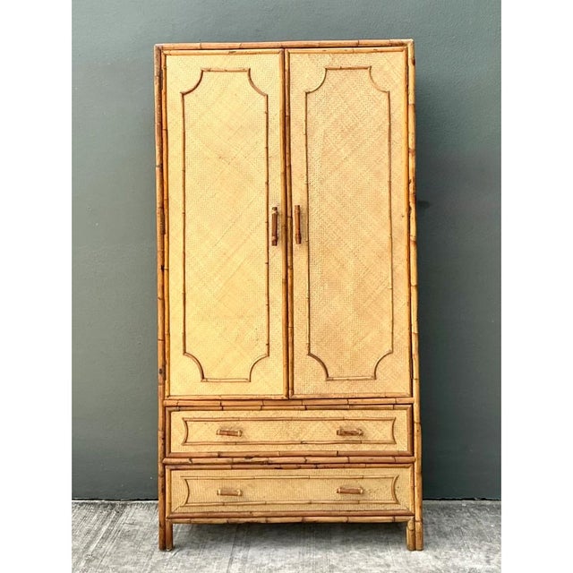 Vintage Notched Bamboo and Rattan Armoire For Sale In West Palm - Image 6 of 12