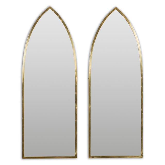 Midcentury Brass Gothic Style Golden Broken Arch Mirrors, a Pair For Sale - Image 4 of 11