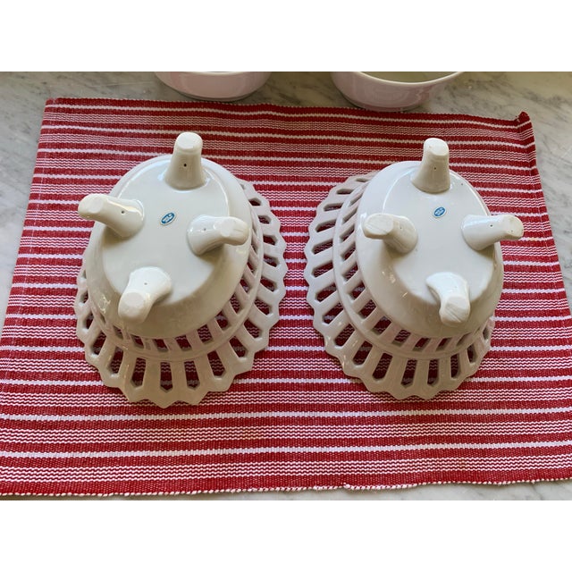 Ceramic Vintage French Style Footed Porcelain Reticulated Flower Bowls a Pair For Sale - Image 7 of 8