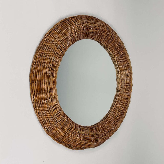 Riviera Style Round Woven Rattan Mirror, France, 1950s For Sale - Image 17 of 18