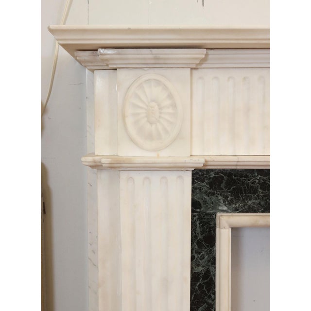 Regency White Marble Mantel With Emerald Green Marble Inlay For Sale - Image 4 of 13