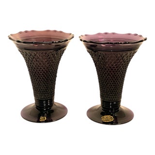 Circa 1915–1925 Cambridge Amethyst Diamond Point Trumpet Vases Pair For Sale