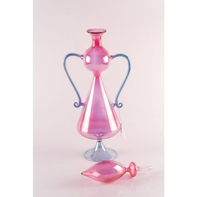 Italian Mouth Blown Glass Bottle by Parise Vetro For Sale - Image 4 of 8