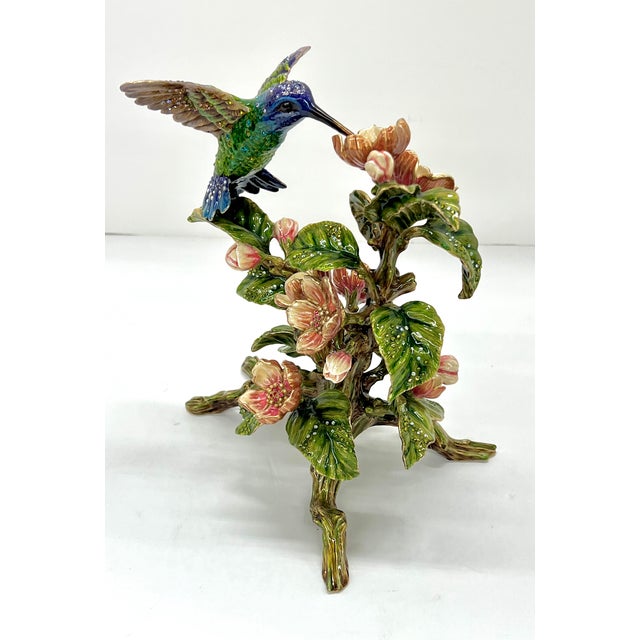Jay Strongwater Dawn Hummingbird Tableau With Swarovski Crystals - Flora and Fauna Collection For Sale - Image 4 of 18