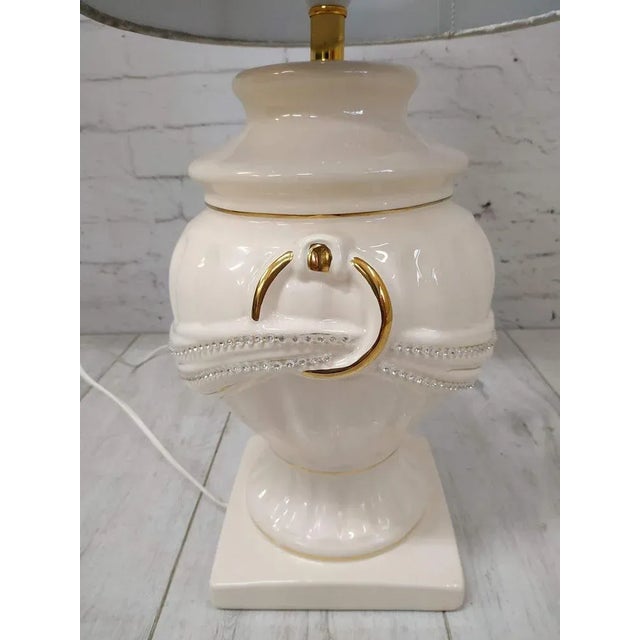 Vintage Table Lamp with Light Cream Ceramic Base with Golden Details For Sale - Image 3 of 11