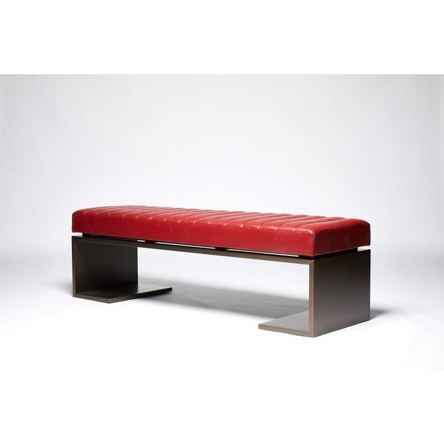 Kimani Bronze Leather Bench with Cushions by Reda Amalou Design For Sale - Image 4 of 7