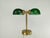 Rare lamp for reading corner or as a cozy light dispenser. Brass polished, two-layer glass on the outside green inside....