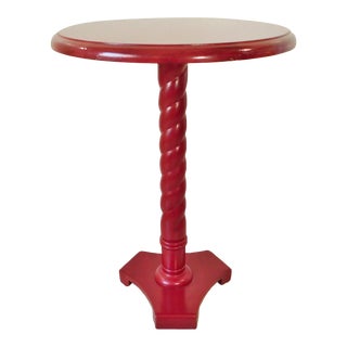 Small Vintage Round Red Spiral Barley Twist Side/End Accent Table For Sale
