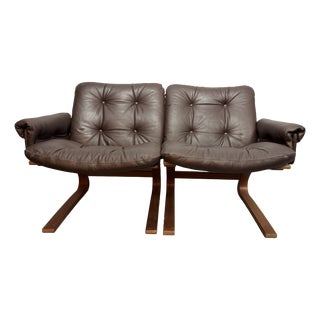 Vintage Scandinavian Two-Seater Sofa in Brown Leather by Elsa and Nordahl Solheim, 1960s For Sale