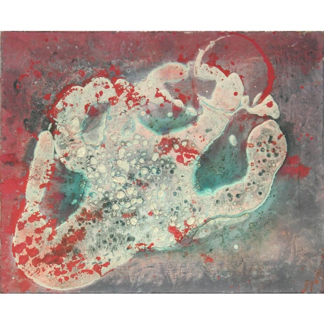 1950s Petitjean-Sart Textured Red, Green and White Amorphic Relief Abstract 1950's For Sale - Image 5 of 5