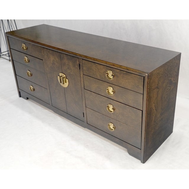 Burl Wood Brass Hardware 2 Doors Compartment 68" Long Dresser Credenza MINT! For Sale - Image 13 of 14